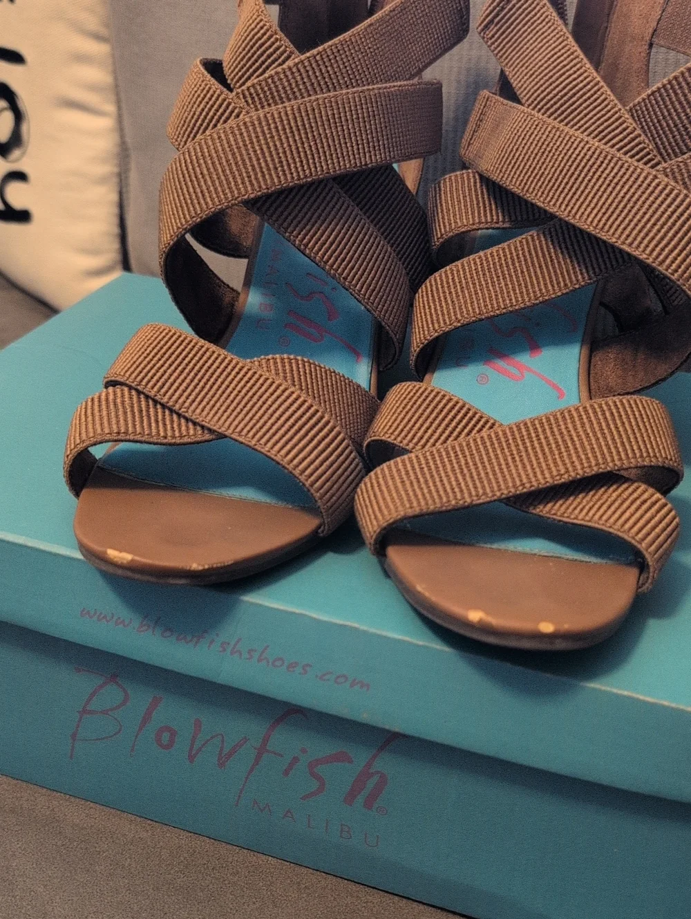 Blowfish Brown Nylon Crisscross Wedge Sandals Women's Size 9